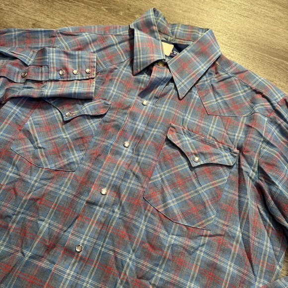 Panhandle Slim Other - Vintage Panhandle Slim Shirt Adult Large Blue Red Plaid Western Pearl Snap USA